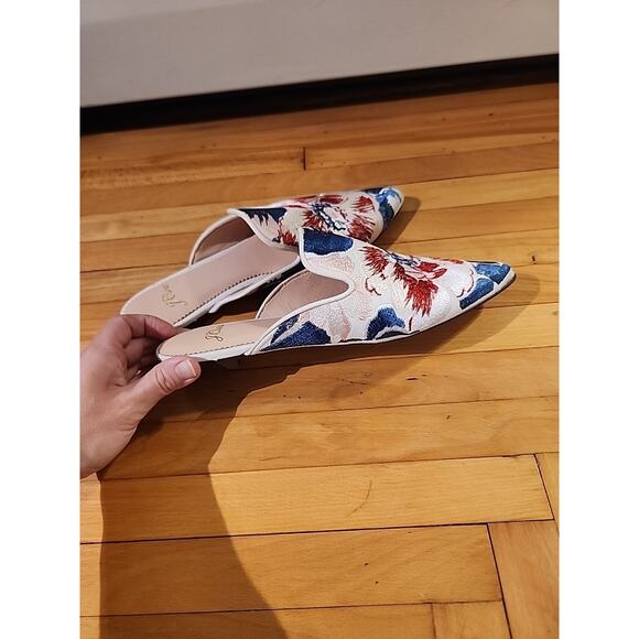 J.Crew Pointed-Toe Mule Slides Floral Navy Blue Pink Red Size 6.5 - Picture 4 of 5